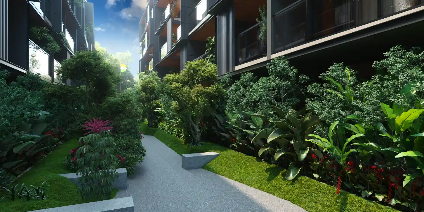 Tropical landscaped walkway